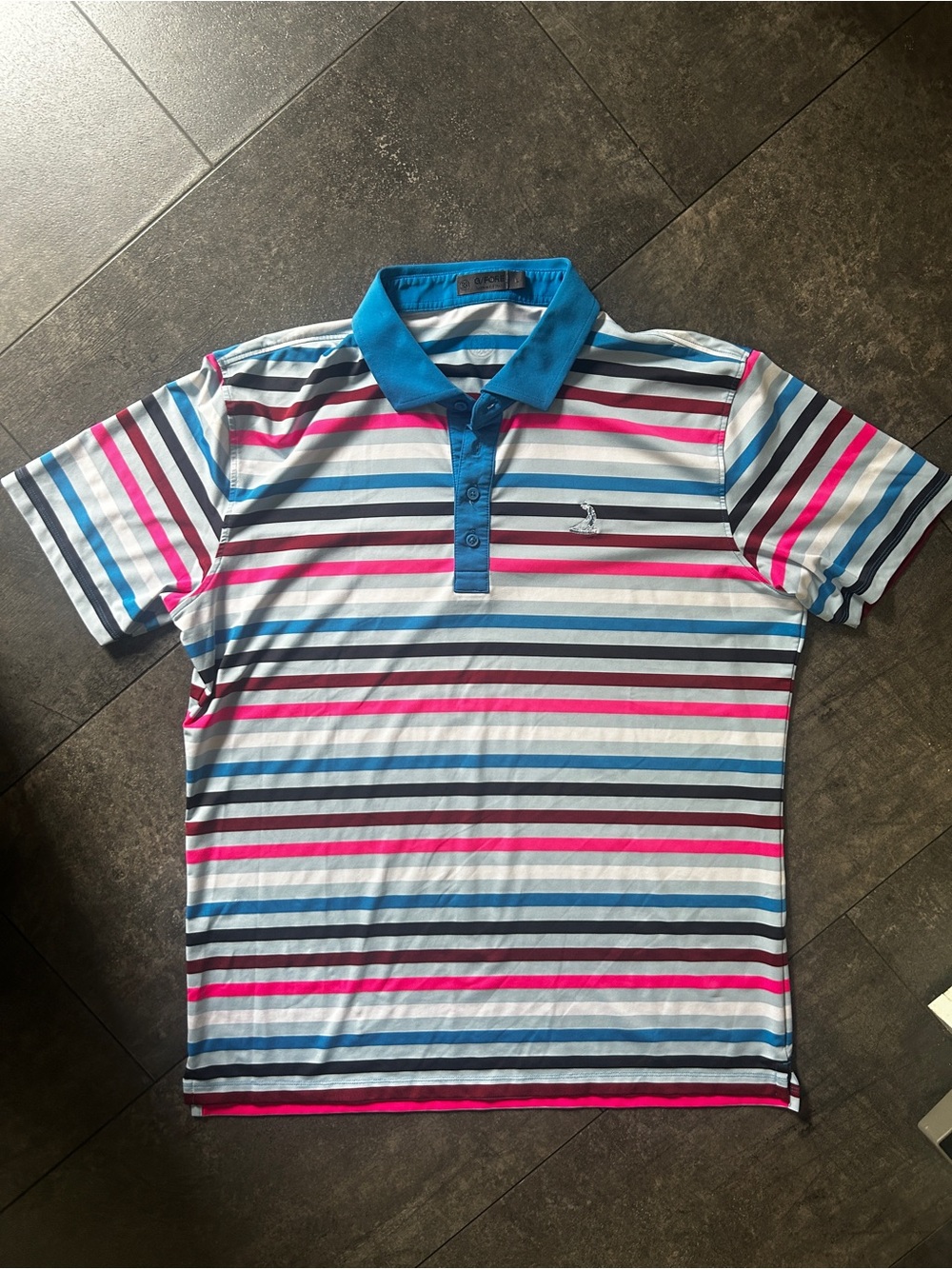 G/FORE Striped Polo in White, Blue, Pink & Gray